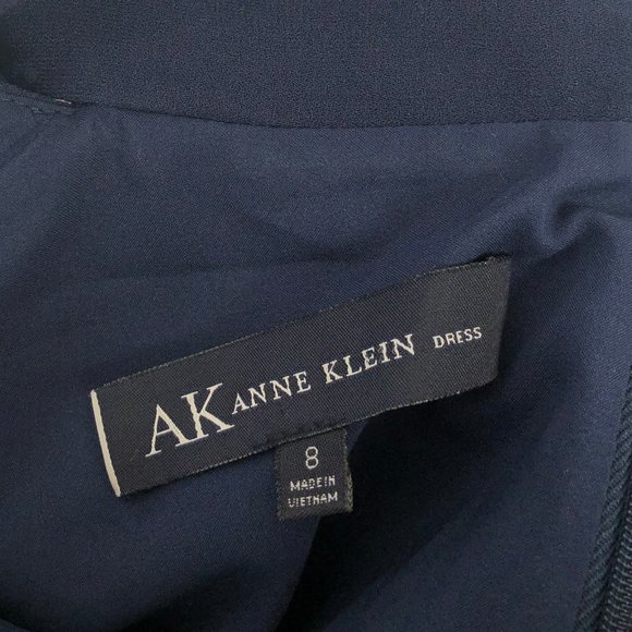 Anne Klein Midi Belted Fit and Flare Navy Blue Dress - Picture 9 of 14